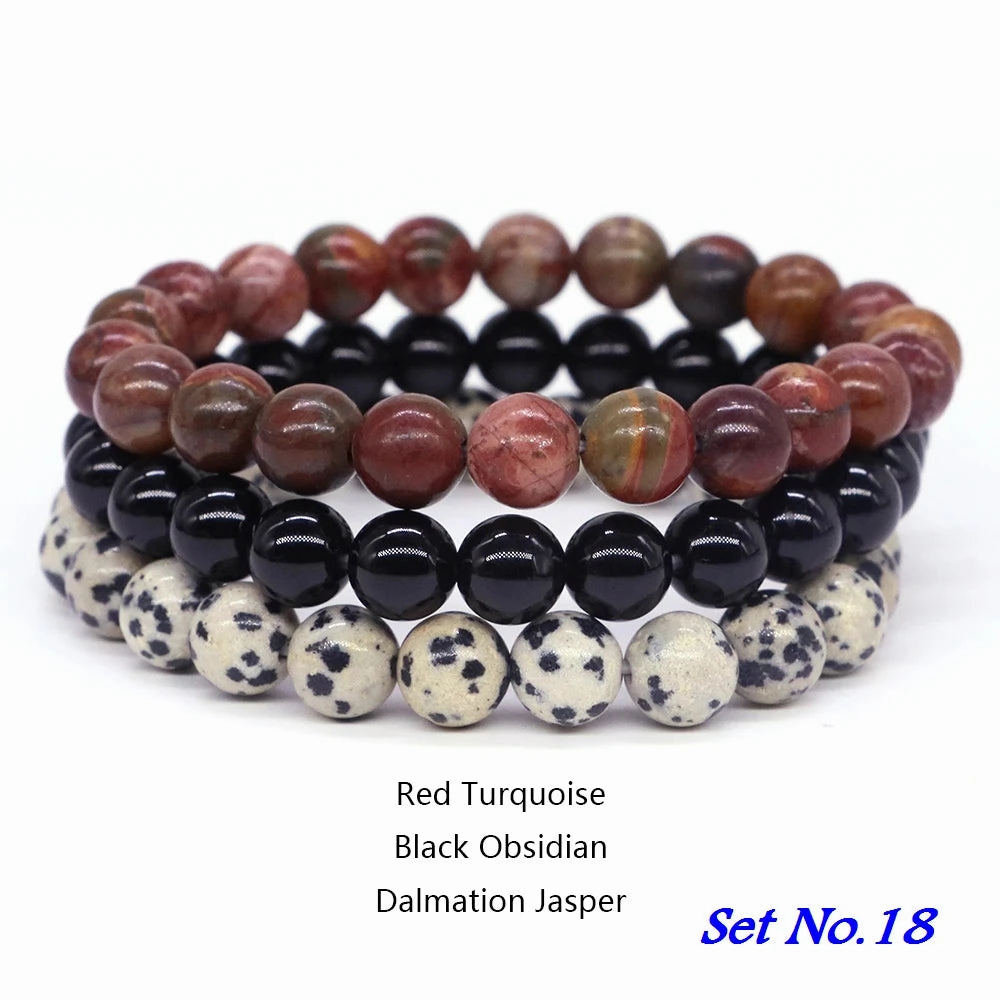 3pcs Set Couples Distance Bracelet Natural Stone Healing Jewelry