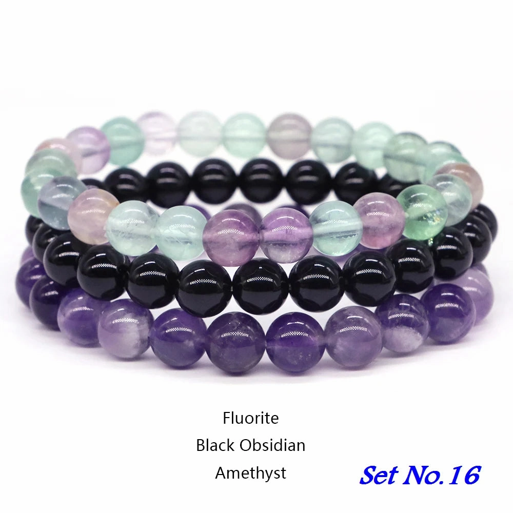 3pcs Set Couples Distance Bracelet Natural Stone Healing Jewelry