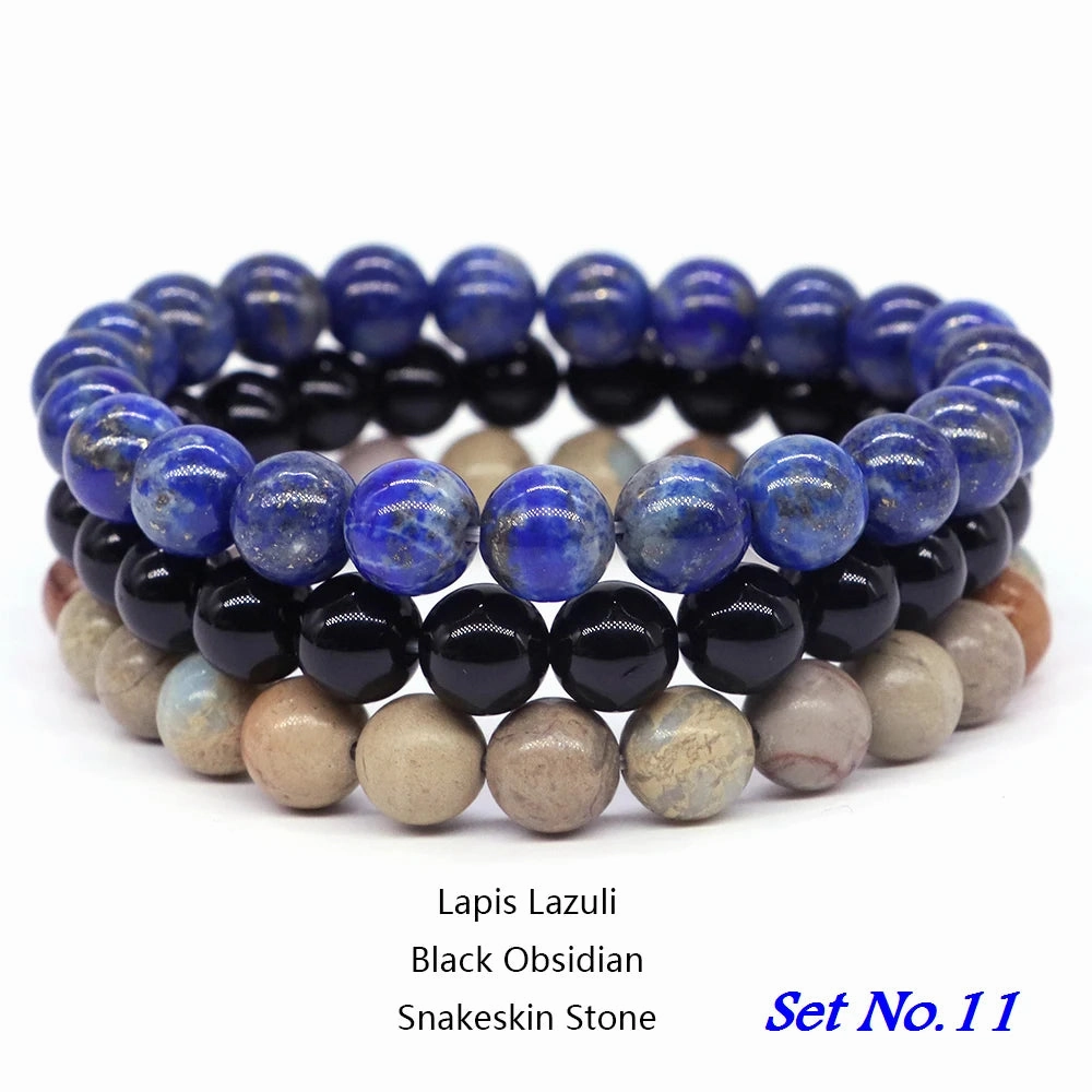 3pcs Set Couples Distance Bracelet Natural Stone Healing Jewelry