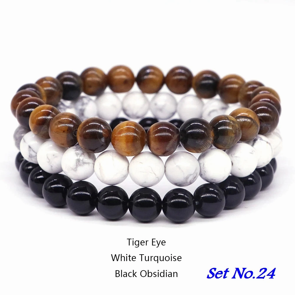 3pcs Set Couples Distance Bracelet Natural Stone Healing Jewelry