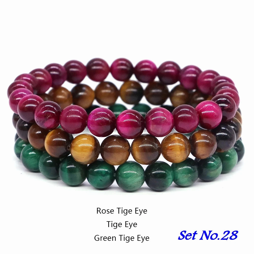 3pcs Set Couples Distance Bracelet Natural Stone Healing Jewelry