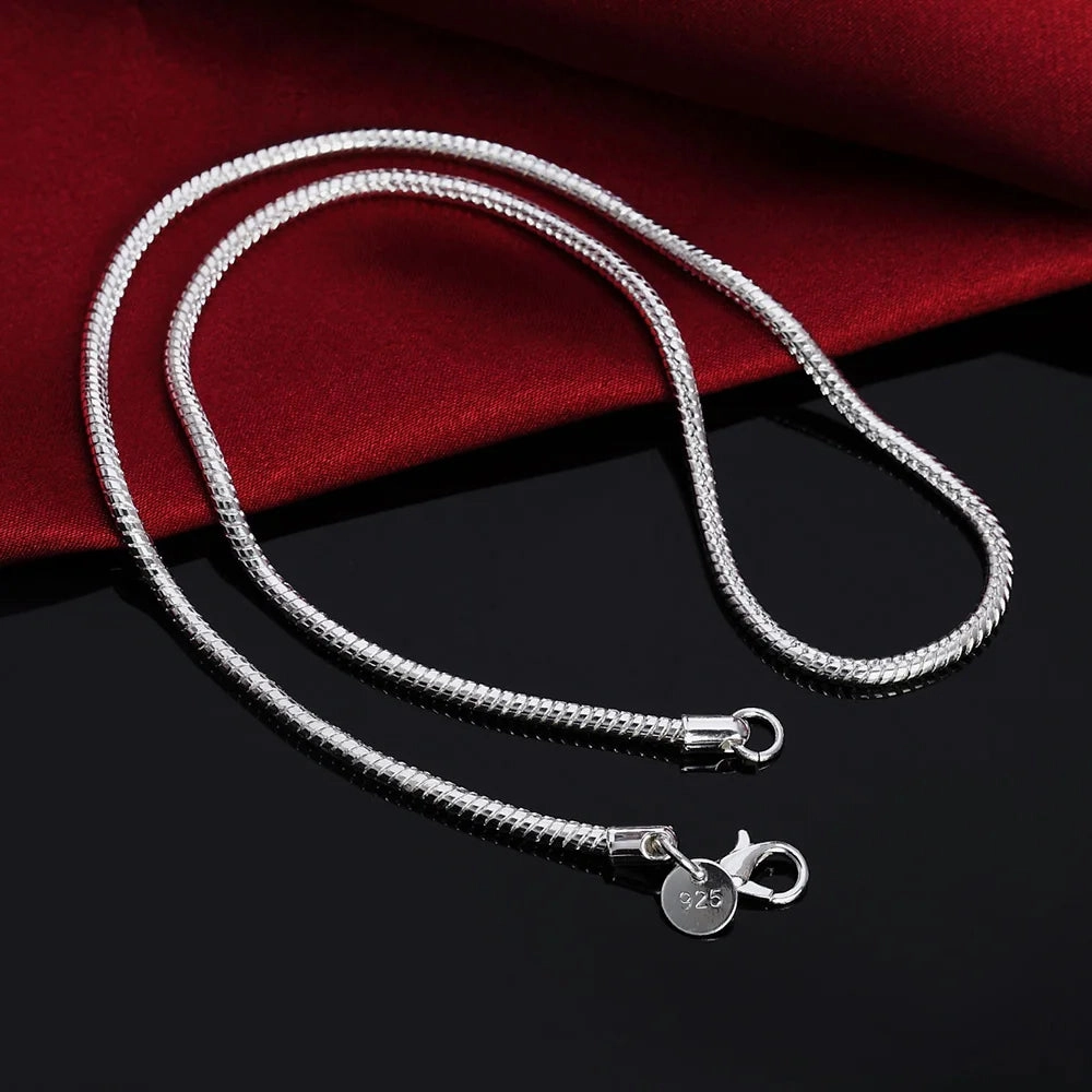 40-75cm 925 Sterling Silver Solid Snake Chain Necklace for Men Women