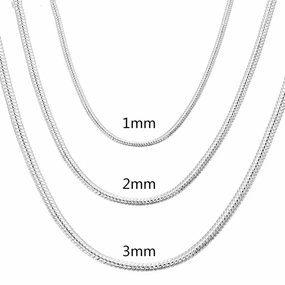 40-75cm 925 Sterling Silver Solid Snake Chain Necklace for Men Women