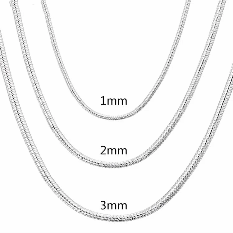 40-75cm 925 Sterling Silver Solid Snake Chain Necklace for Men Women