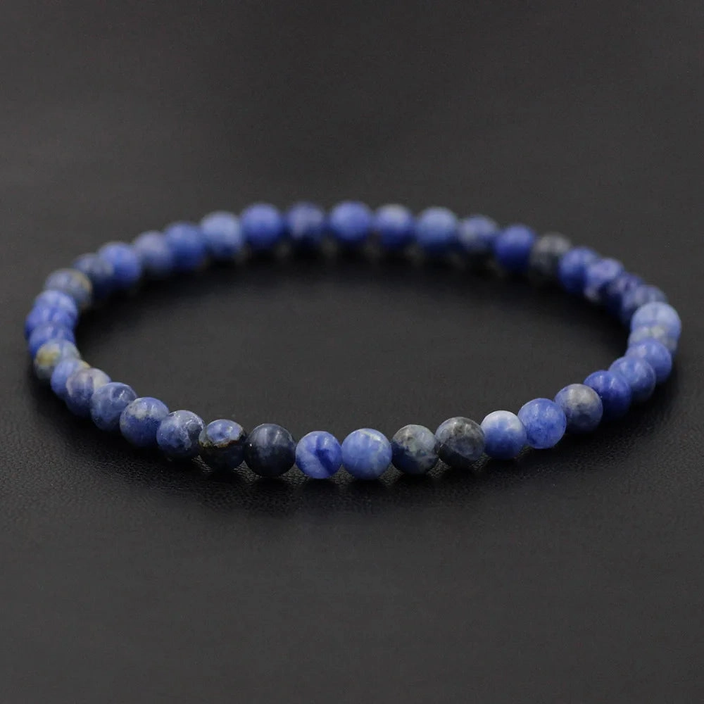 4mm Natural Stone Lapis Lazuli Bead Stretch Bracelet for All