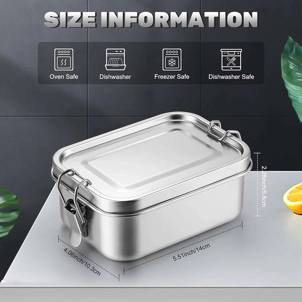 4Pcs Stainless Steel Bento Box Metal Lunch Box Food Storage Containers with Lockable Clips for Work and School