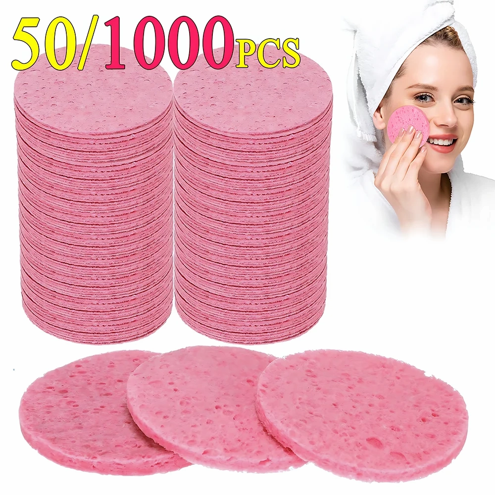 50-1000PCS Compress Face Wash Puff Natural Wood Pulp Sponge