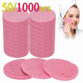 50-1000PCS Compress Face Wash Puff Natural Wood Pulp Sponge