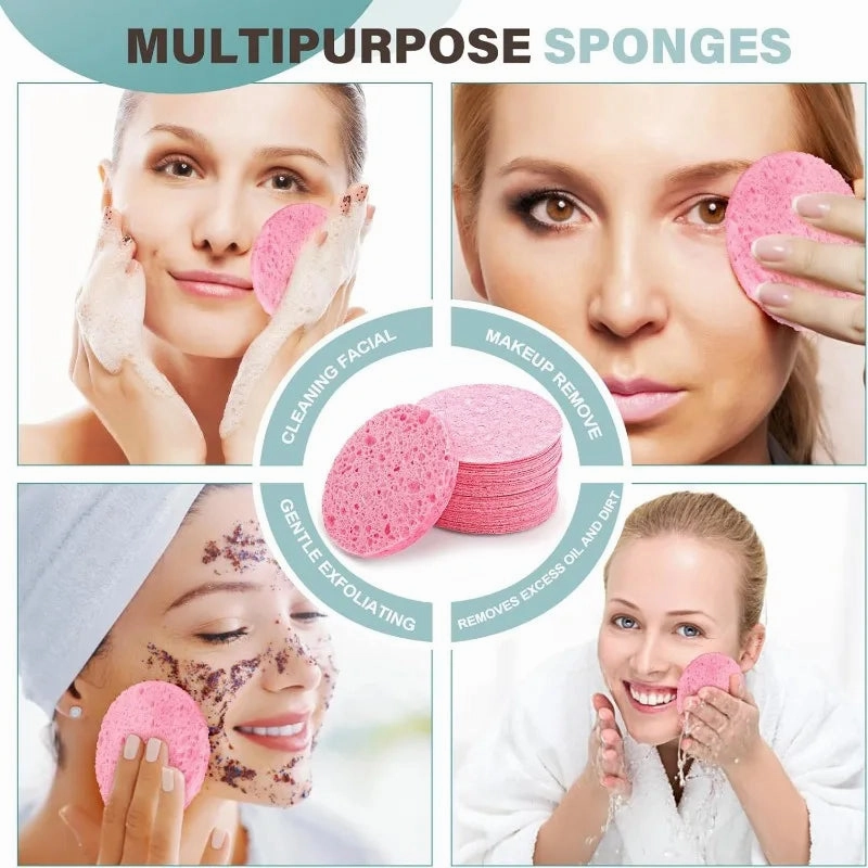 50-1000PCS Compress Face Wash Puff Natural Wood Pulp Sponge