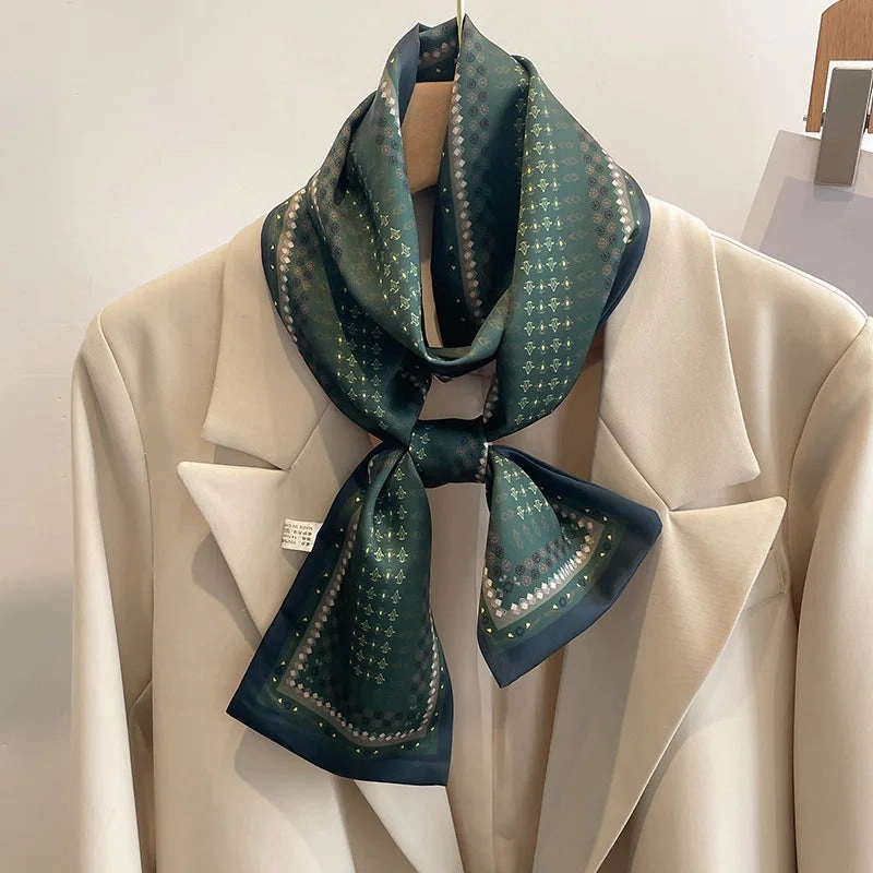 50 Color New Women Silk Printed Design Scarf Shawl Fashion Luxury Long Narrow Small Silk Scarves for Stylish Headbands and Headscarves