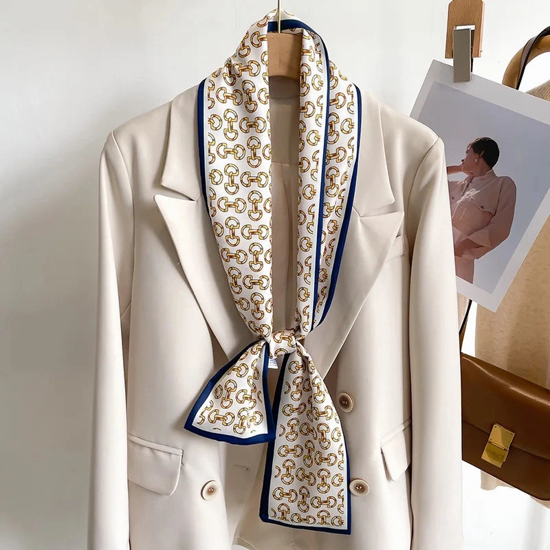50 Color New Women Silk Printed Design Scarf Shawl Fashion Luxury Long Narrow Small Silk Scarves for Stylish Headbands and Headscarves