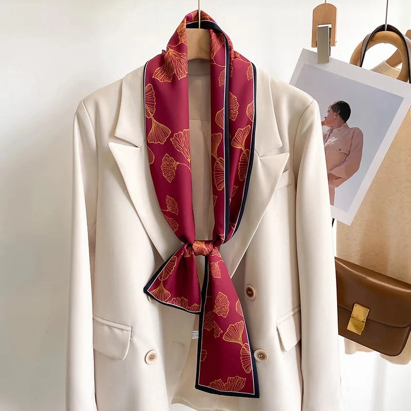 50 Color New Women Silk Printed Design Scarf Shawl Fashion Luxury Long Narrow Small Silk Scarves for Stylish Headbands and Headscarves