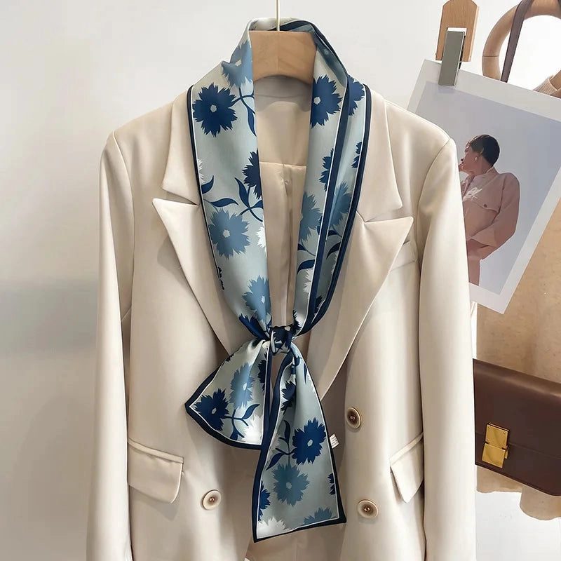 50 Color New Women Silk Printed Design Scarf Shawl Fashion Luxury Long Narrow Small Silk Scarves for Stylish Headbands and Headscarves