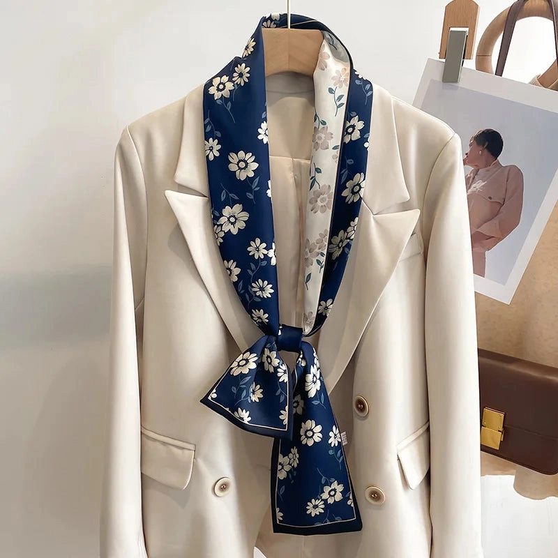 50 Color New Women Silk Printed Design Scarf Shawl Fashion Luxury Long Narrow Small Silk Scarves for Stylish Headbands and Headscarves