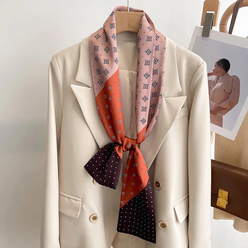 50 Color New Women Silk Printed Design Scarf Shawl Fashion Luxury Long Narrow Small Silk Scarves for Stylish Headbands and Headscarves