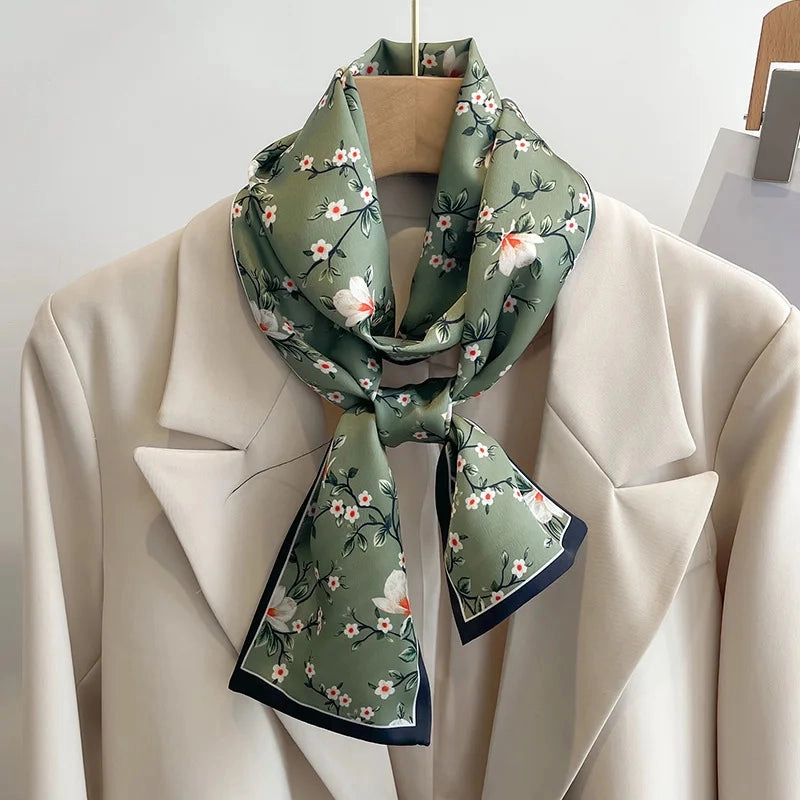 50 Color New Women Silk Printed Design Scarf Shawl Fashion Luxury Long Narrow Small Silk Scarves for Stylish Headbands and Headscarves