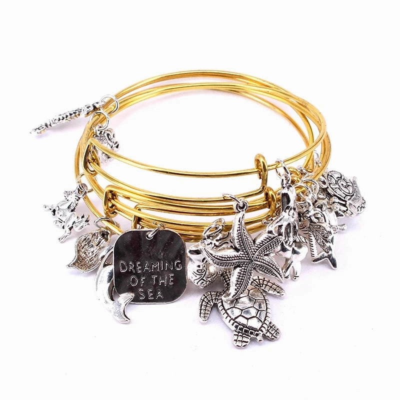 5pcs Bangle Set Wire Bracelets for Women Girls Marine Life Charm
