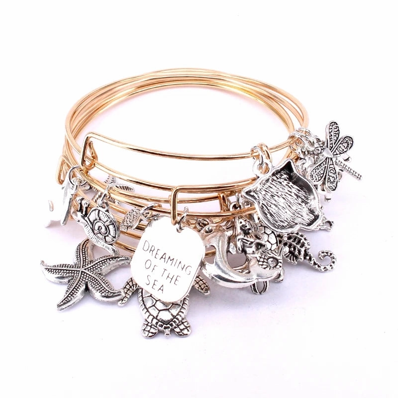 5pcs Bangle Set Wire Bracelets for Women Mixed Marine Life