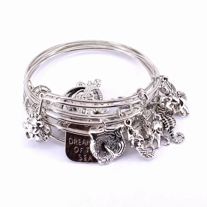 5pcs Bangle Set Wire Bracelets for Women Mixed Marine Life