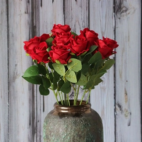 5pcs Roses Artificial Flowers Flannel Red Rose Decor Branch