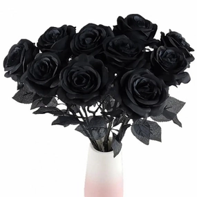 5pcs Silk Black Rose Artificial Flower Heads For Home Decor