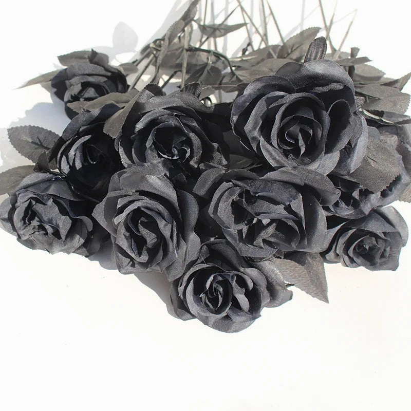 5pcs Silk Black Rose Artificial Flower Heads For Home Decor