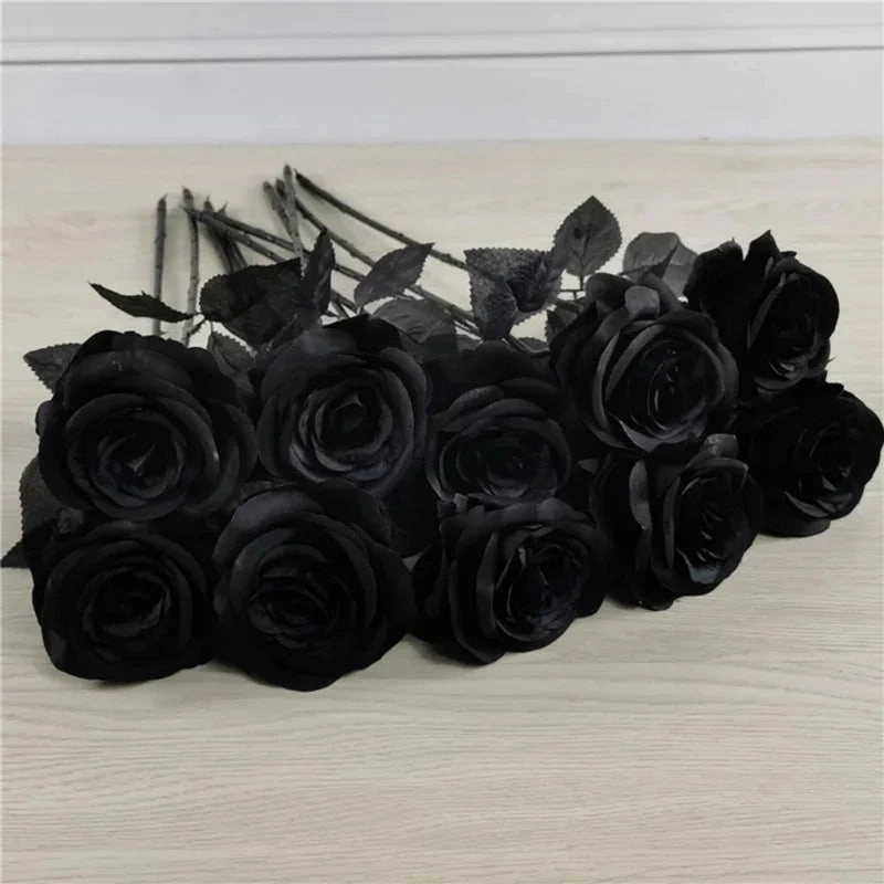 5pcs Silk Black Rose Artificial Flower Heads For Home Decor