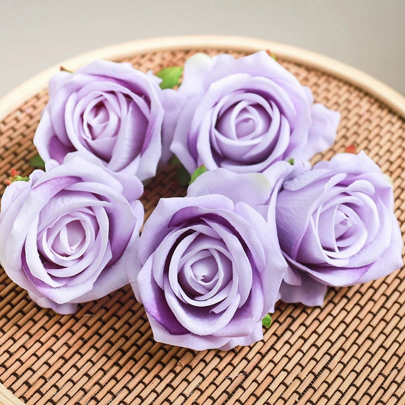 5Pcs Wine Red Rose Artificial Silk Flower Heads for DIY Decor