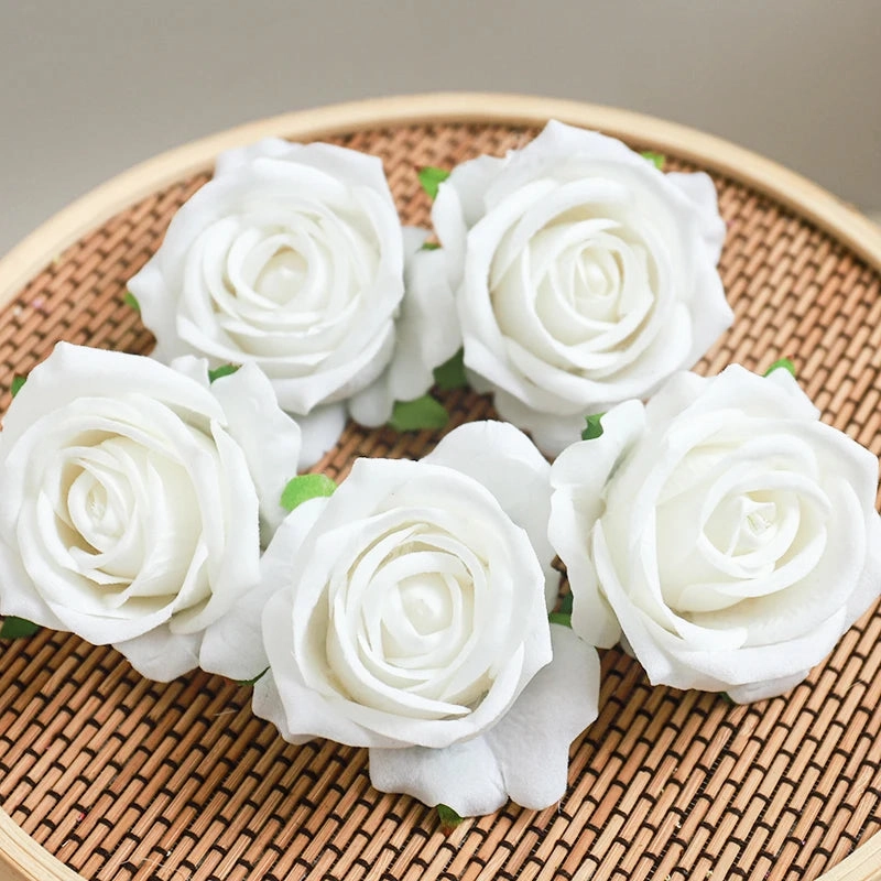 5Pcs Wine Red Rose Artificial Silk Flower Heads for DIY Decor