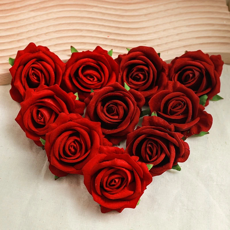 5Pcs Wine Red Rose Artificial Silk Flower Heads for DIY Decor