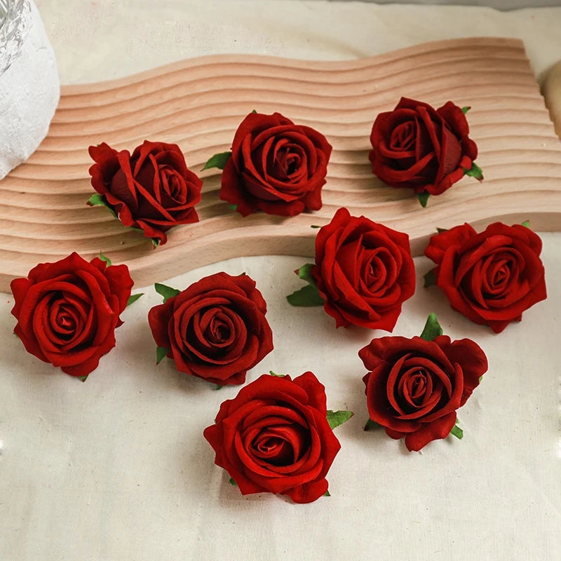 5Pcs Wine Red Rose Artificial Silk Flower Heads for DIY Decor