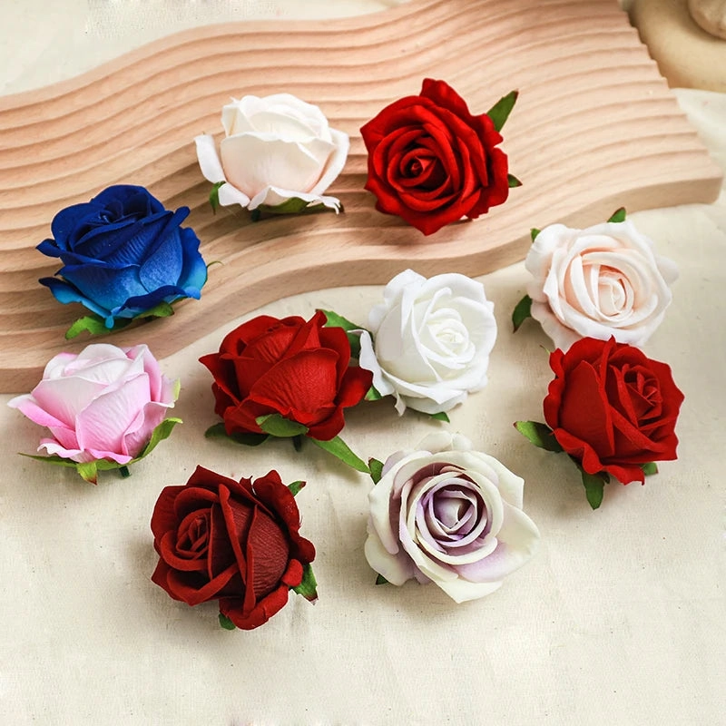5Pcs Wine Red Rose Artificial Silk Flower Heads for DIY Decor