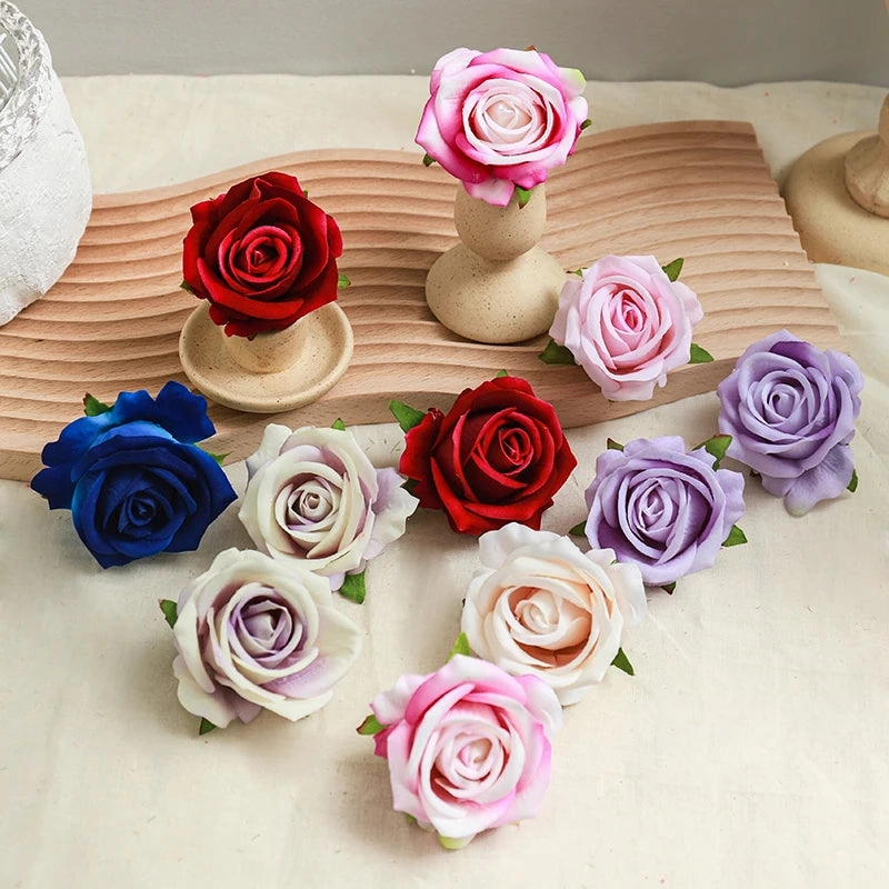 5Pcs Wine Red Rose Artificial Silk Flower Heads for DIY Decor