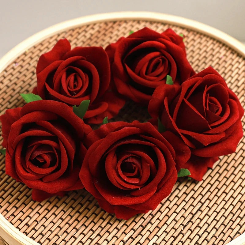 5Pcs Wine Red Rose Artificial Silk Flower Heads for DIY Decor