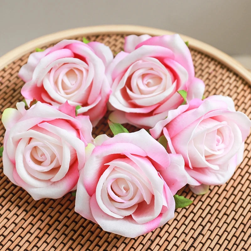 5Pcs Wine Red Rose Artificial Silk Flower Heads for DIY Decor