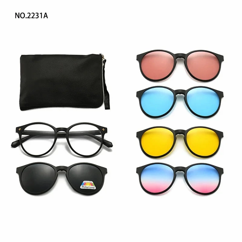6 In 1 Custom Polarized Magnetic Clip On Sunglasses