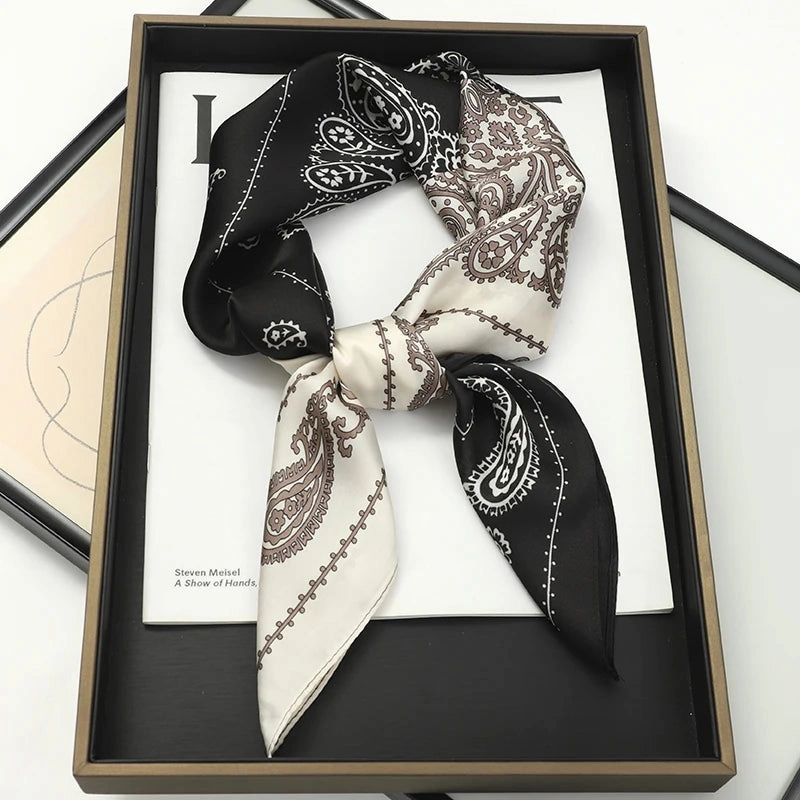 70x70cm Women Silk Scarf Small Satin Square Print Wrap