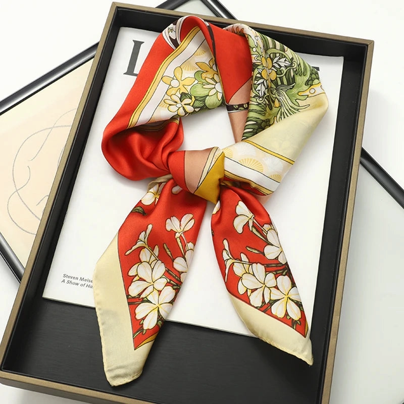 70x70cm Women Silk Scarf Small Satin Square Print Wrap