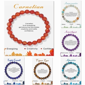 8mm Natural Carnelian Beaded Bracelets For Women Men Stylish Stretch Bangles With Blue Apatite Lapis Lazuli Turquoises Tiger Eye