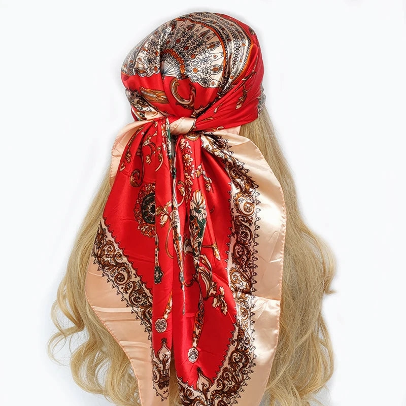 90*90cm Silk Scarf Headwraps For Women Fashion Accessory