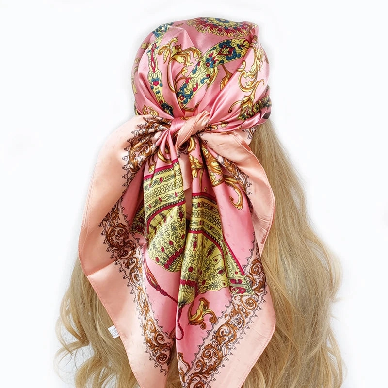 90*90cm Silk Scarf Headwraps For Women Fashion Accessory