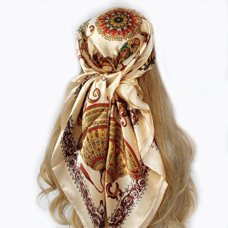 90*90cm Silk Scarf Headwraps For Women Fashion Accessory