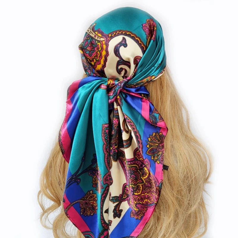 90*90cm Silk Scarf Headwraps For Women Fashion Accessory