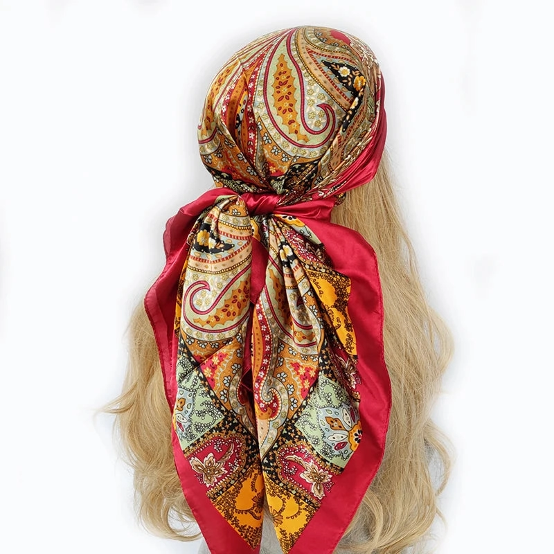 90*90cm Silk Scarf Headwraps For Women Fashion Accessory