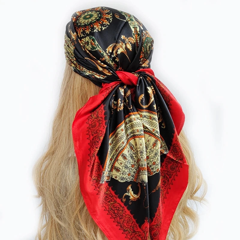 90*90cm Silk Scarf Headwraps For Women Fashion Accessory