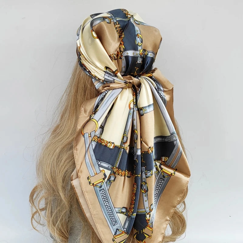 90*90cm Silk Scarf Headwraps For Women Fashion Accessory