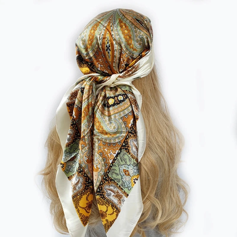 90*90cm Silk Scarf Headwraps For Women Fashion Accessory