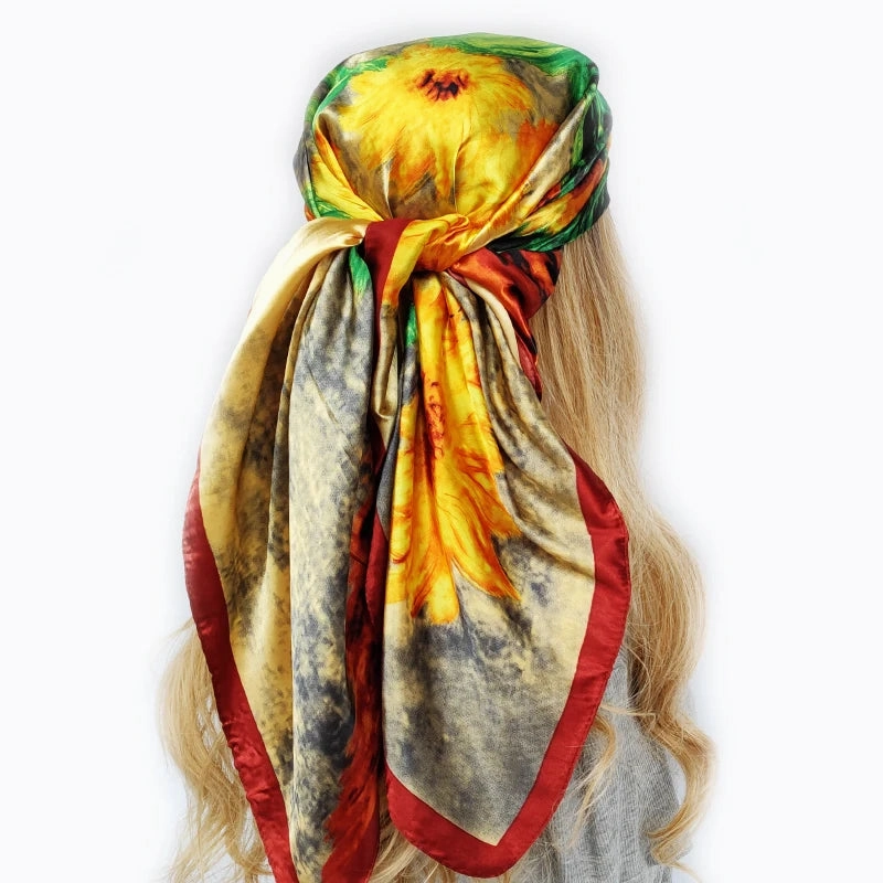 90*90cm Silk Scarf Headwraps For Women Fashion Accessory