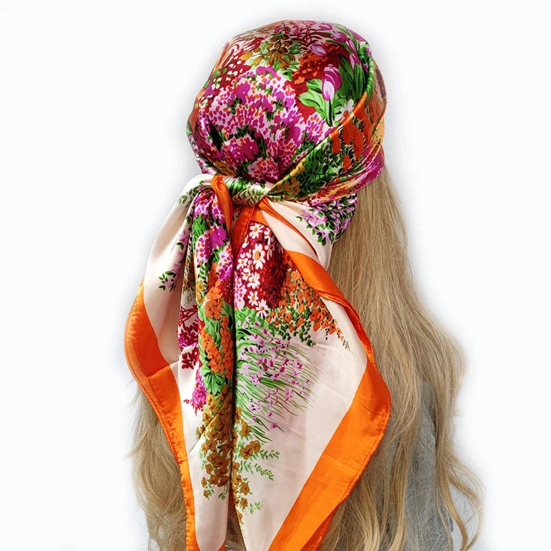 90*90cm Silk Scarf Headwraps For Women Fashion Accessory