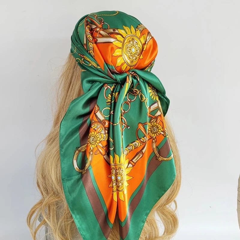 90*90cm Silk Scarf Headwraps For Women Fashion Accessory